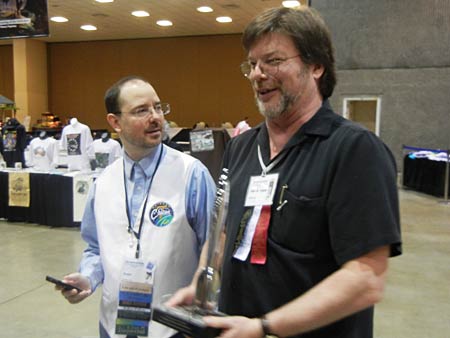 Allen Steele with his Hugo and John Scalzi